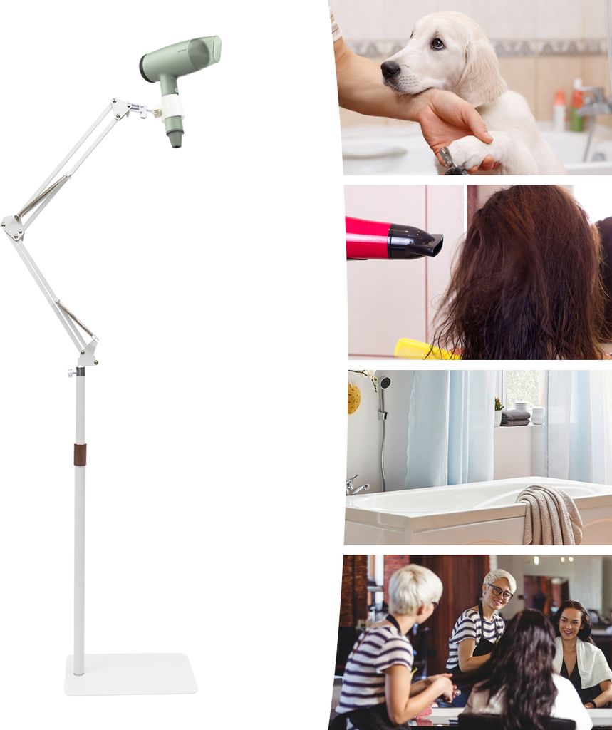 Föhn-Stand rotierender Fönhalter 360 Grad Haartrocknerhalter verstellbarer Höhen (Weiß)