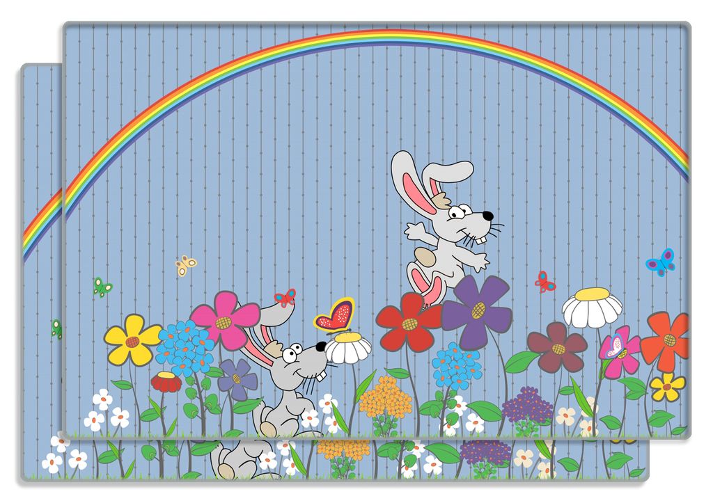 Wallario Frühstücksbrettchen 2er Set aus Glas, je 20 x 30 cm, mit rutschfesten Füßen, Motiv Süße Hasen unter einem Regenbogen