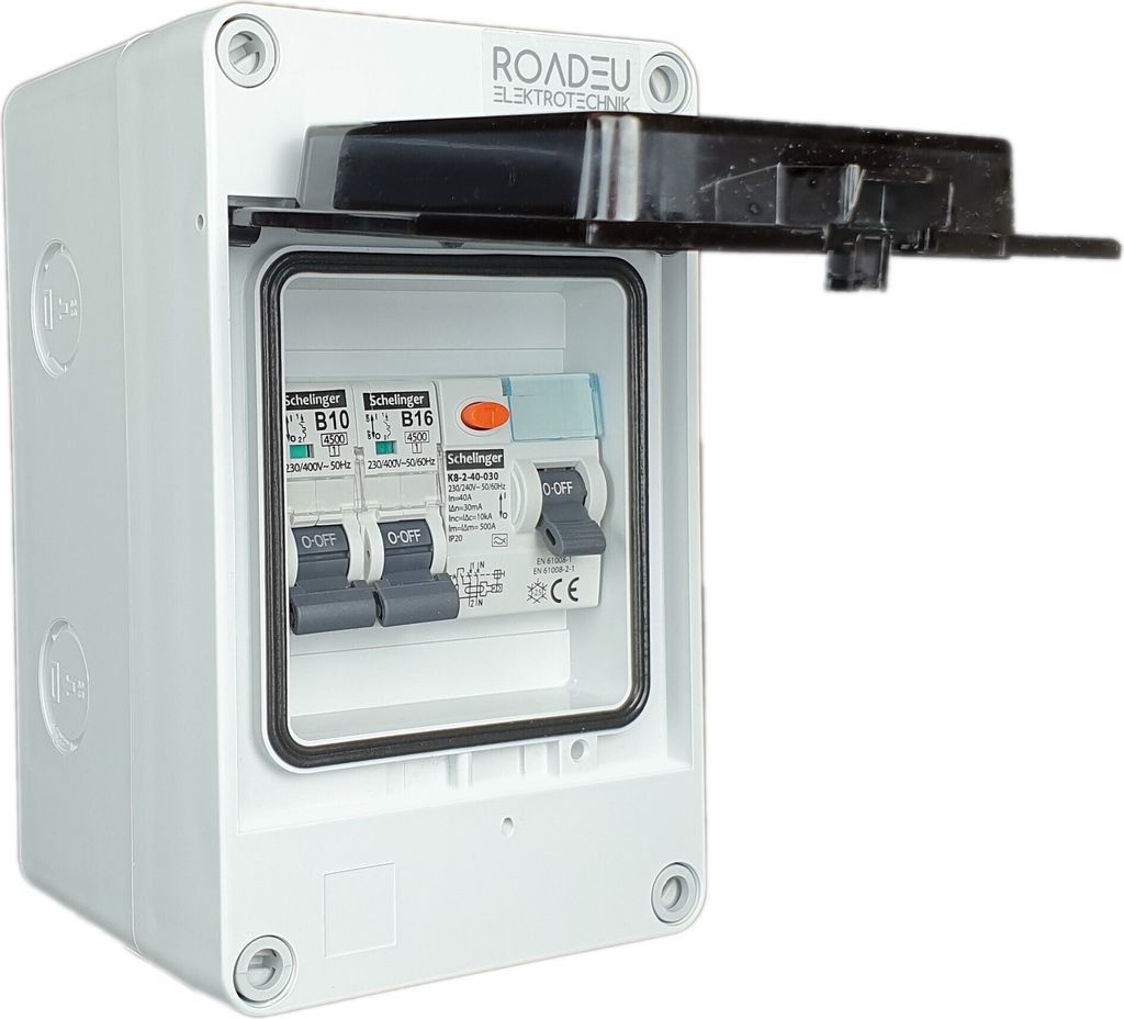 Leitungsschutzschalter - Komplett mit Fi Schutzschalter 40A 2P - 16A Sicherungsautomat und 10A "B" , Wasserdicht IP65