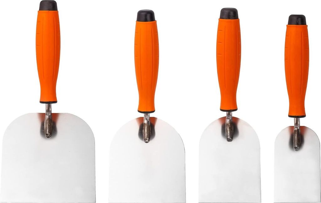 Mivos Stukateurkellen-Set 4-teilig - 60 mm 80 mm 100 mm 120 mm - Edelstahl Meurerkellen - Rostfreie Stuckateurspachtel mit Softgriff - Putz Kellen Set