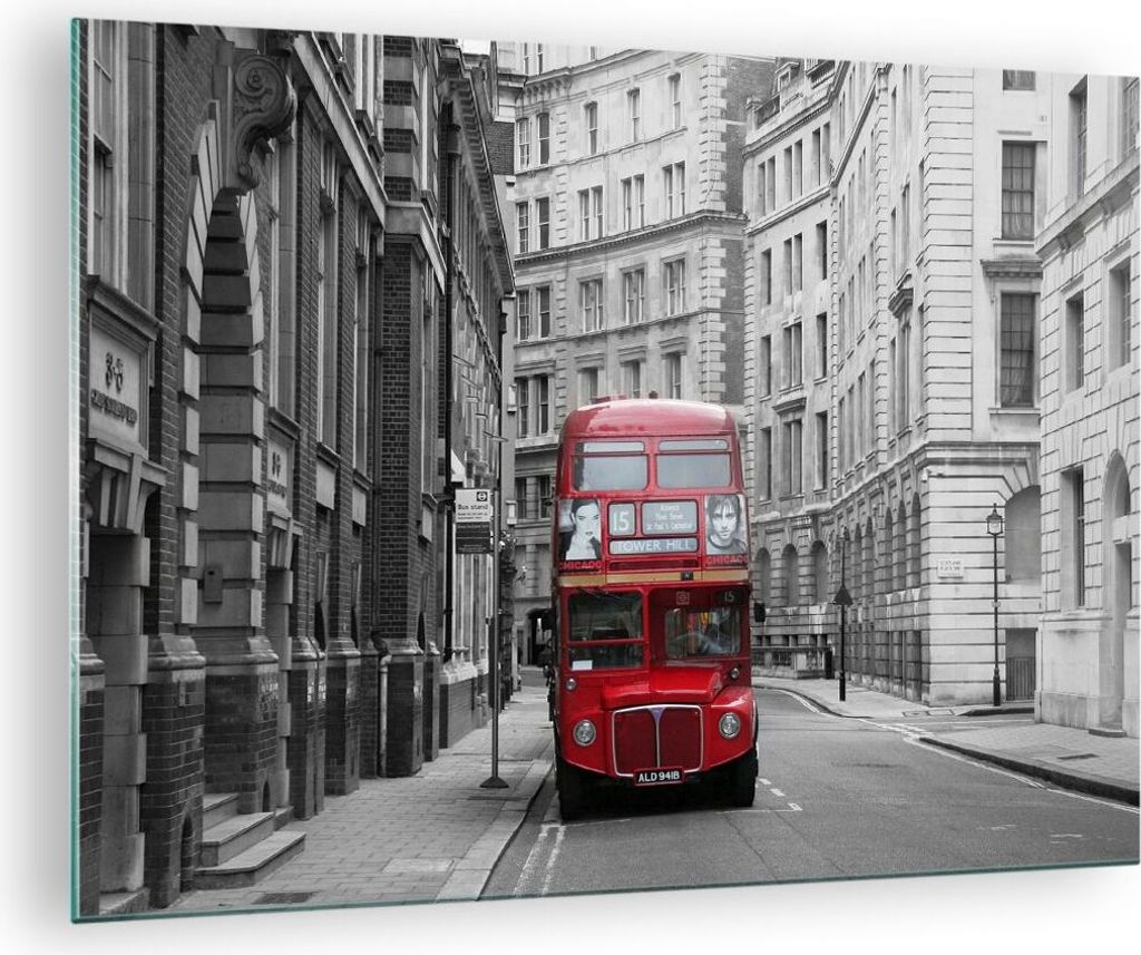 Bilder auf glas - Bus england urlaub london - 70x50cm - Glasbilder - Wandbilder - Kunstdruck - zum Aufhängen bereit - Wanddekoration aus Glas - Gl...