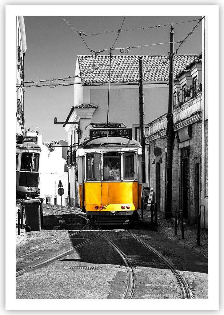 Poster - Poster ohne Rahmen - Straßenbahn Portugal Lissabon - 70x100 cm - Wand Bild - Wanddeko - Wandbilder - Kunstposter - Wandposter - Bilder - ...