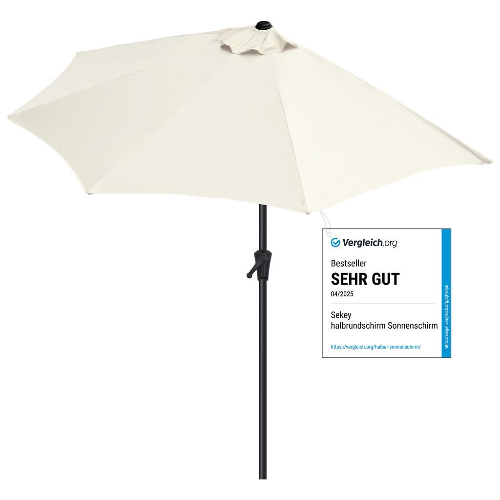 Sekey Balkonschirm Halbrund 270 cm – Sonnenschirm mit Kurbel, Marktschirm, UV50+ Sonnenschutz für Balkon, Garten, Hof, Café, Creme