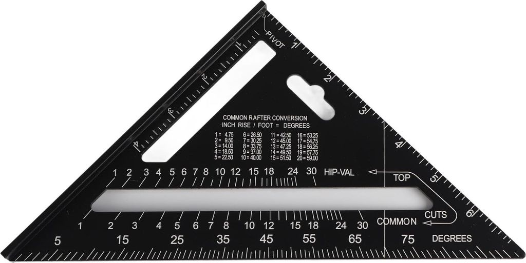 7 Zoll metrischer Dreieckwinkelmesser aus schwarzer Oxidations-Aluminiumlegierung für Dacharbeiten (imperial)