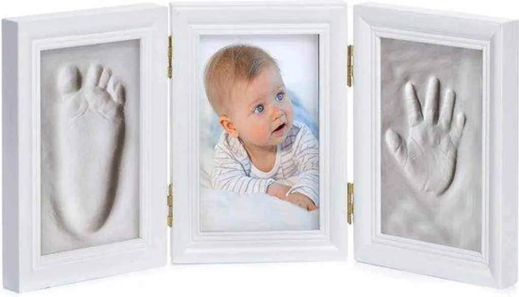 Kit empreintes mains et pieds bébé avec 3 affiches déco bois naturel
