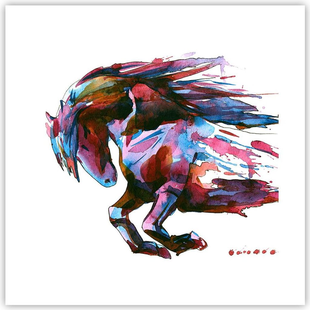 Poster - Poster ohne Rahmen - Pferd Eleganz wild Tier - 40x40 cm - Wand Bild - Wanddeko - Wandbilder - Kunstposter - Wandposter - Bilder - Kunstdru...