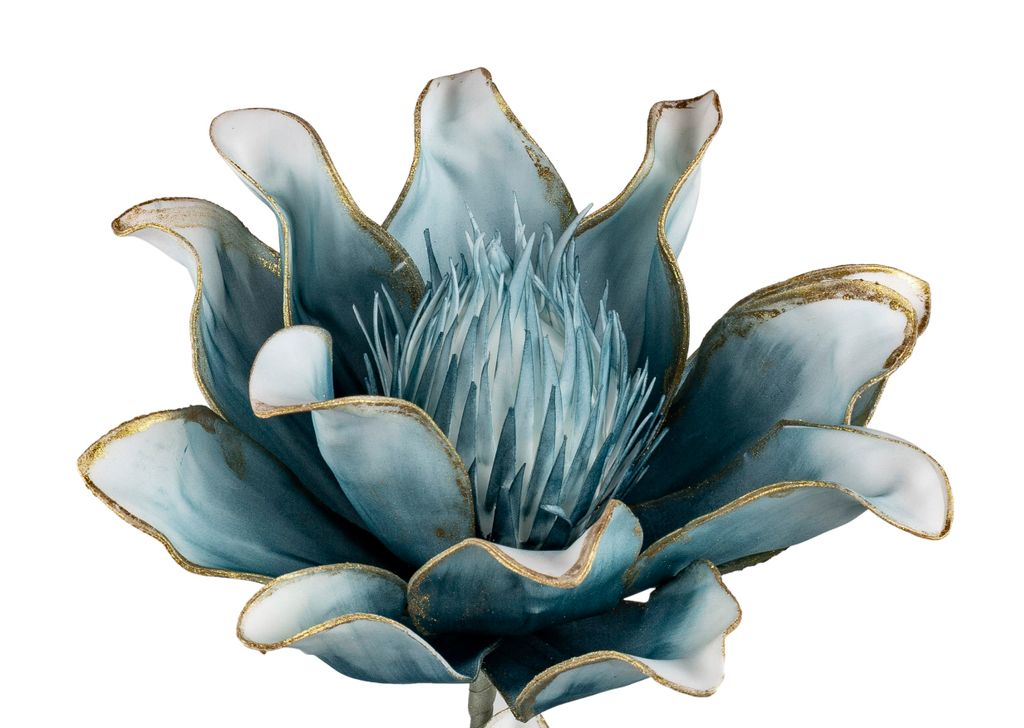 Deko Blütenzweig blau-gold 100cm mit 2 großen