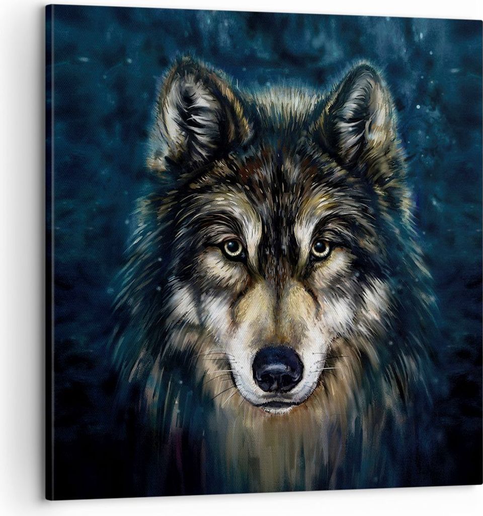 Bild auf Leinwand - Leinwandbild - Einteilig - Wolf Dunkel Grafik - 60x60cm - Wand Bild - Wanddeko - Wandbilder - Leinwanddruck - Bilder - Wanddeko...