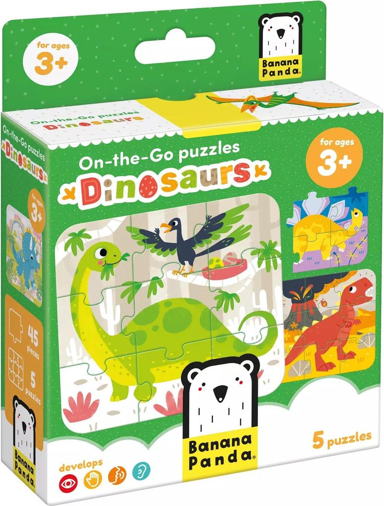Banana Panda On-the-Go Puzzle Dinosaurier 3+ - FÜNF Puzzles mit 9 Teilen - Lustiges Dino-Puzzle-Spielzeug