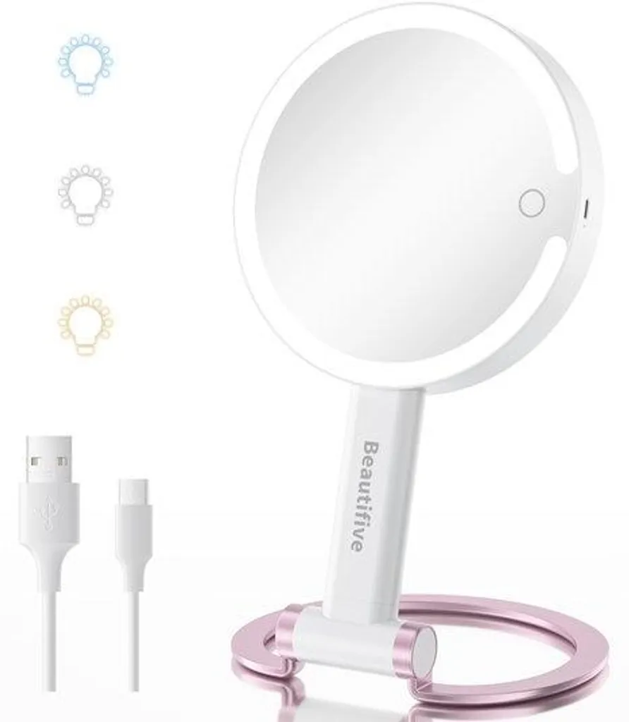 Miroir de maquillage lumineux LED grossissement 10x et 1x amovible