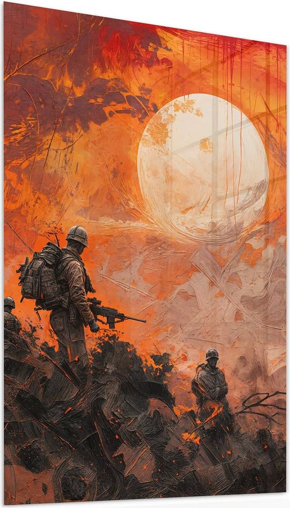 Glasbild 50x75cm in XXL für Wohnzimmer, Schlafzimmer Motiv Soldaten im Sonnenuntergang