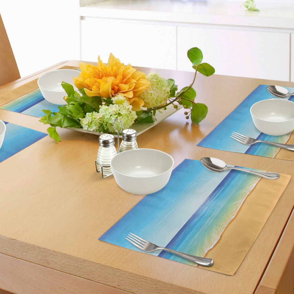 ABAKUHAUS Ozean Platzmatten, Paradise Beach mit Sand und Meerwasser Sommer exotische Natur Sunny Hot Print, Tiscjdeco aus Farbfesten Stoff für das...