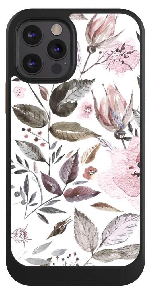NIVOCASE Hülle für Apple iPhone 12 Pro Handyhülle NIVOcore Case Schwarz Blumen Pastell Wasserfarbe