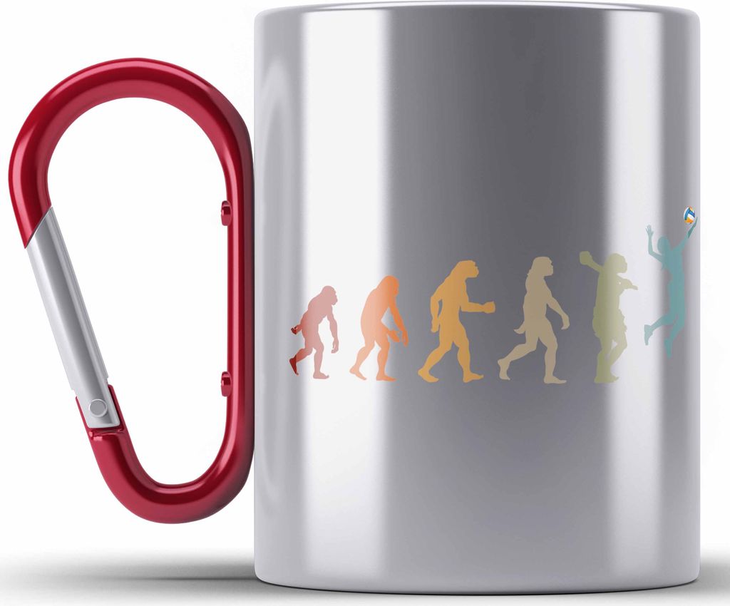 Trendation - Volleyball Geschenk Edelstahl Tasse Karabiner Evolution Coach Herren Mädchen Kaffee Zubehör Volleyball-Spieler Spielerin (Rot)