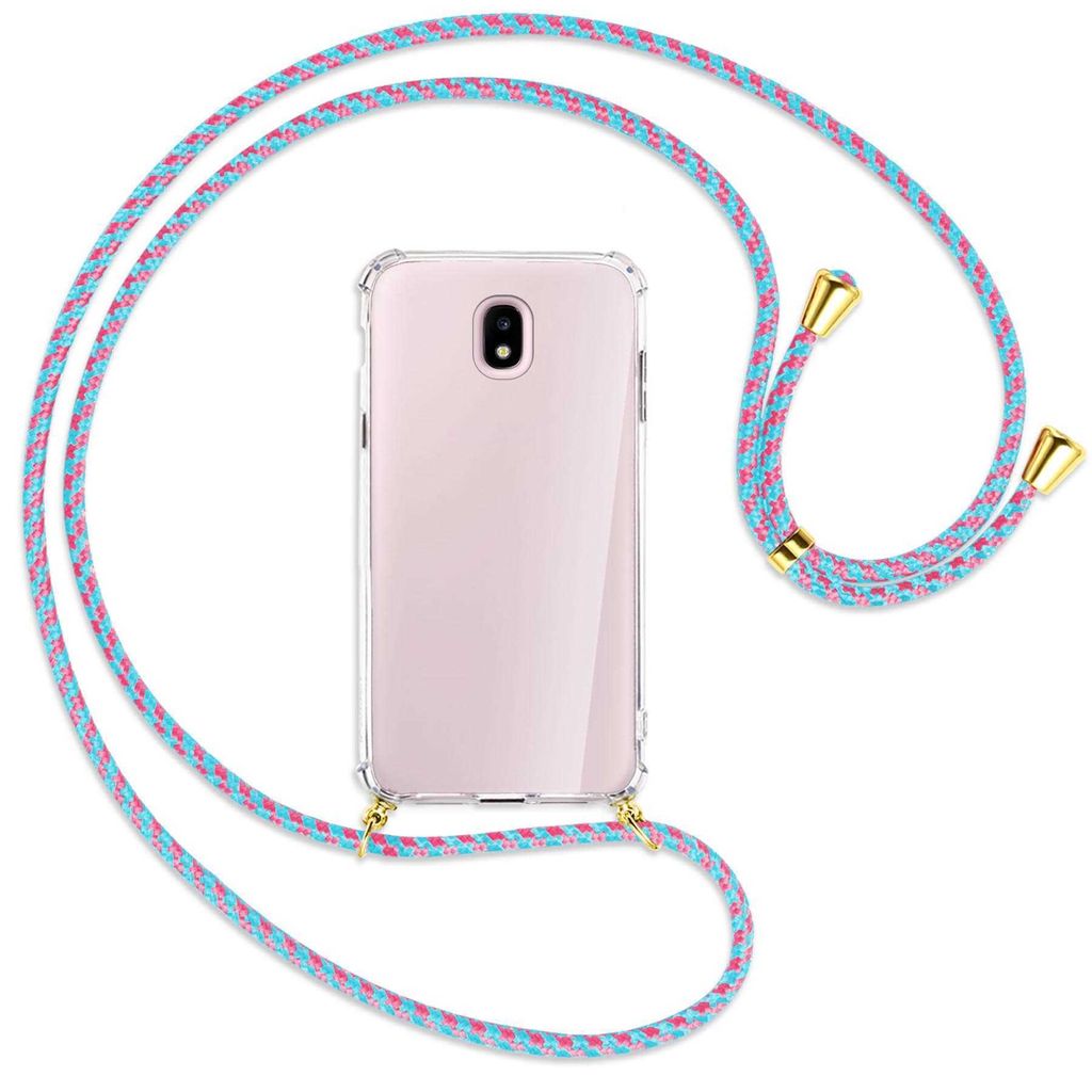 Handykette Backcover-Schutzhülle mit Band (Metall goldfarben) für Samsung Galaxy J5 2017 - pink/mint