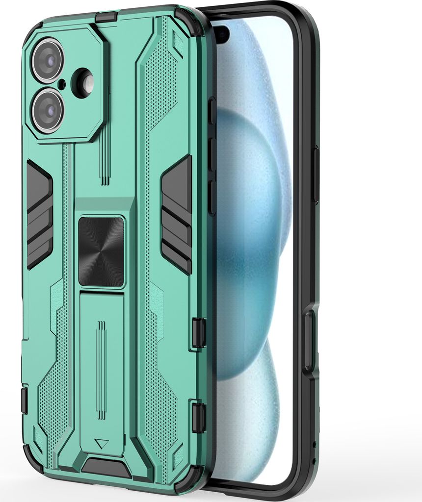 iPhone 16 Plus Hülle, Dual Layer PC TPU Bumper Stoßfest Ständer Schutzhülle für iPhone 16 Plus Grün
