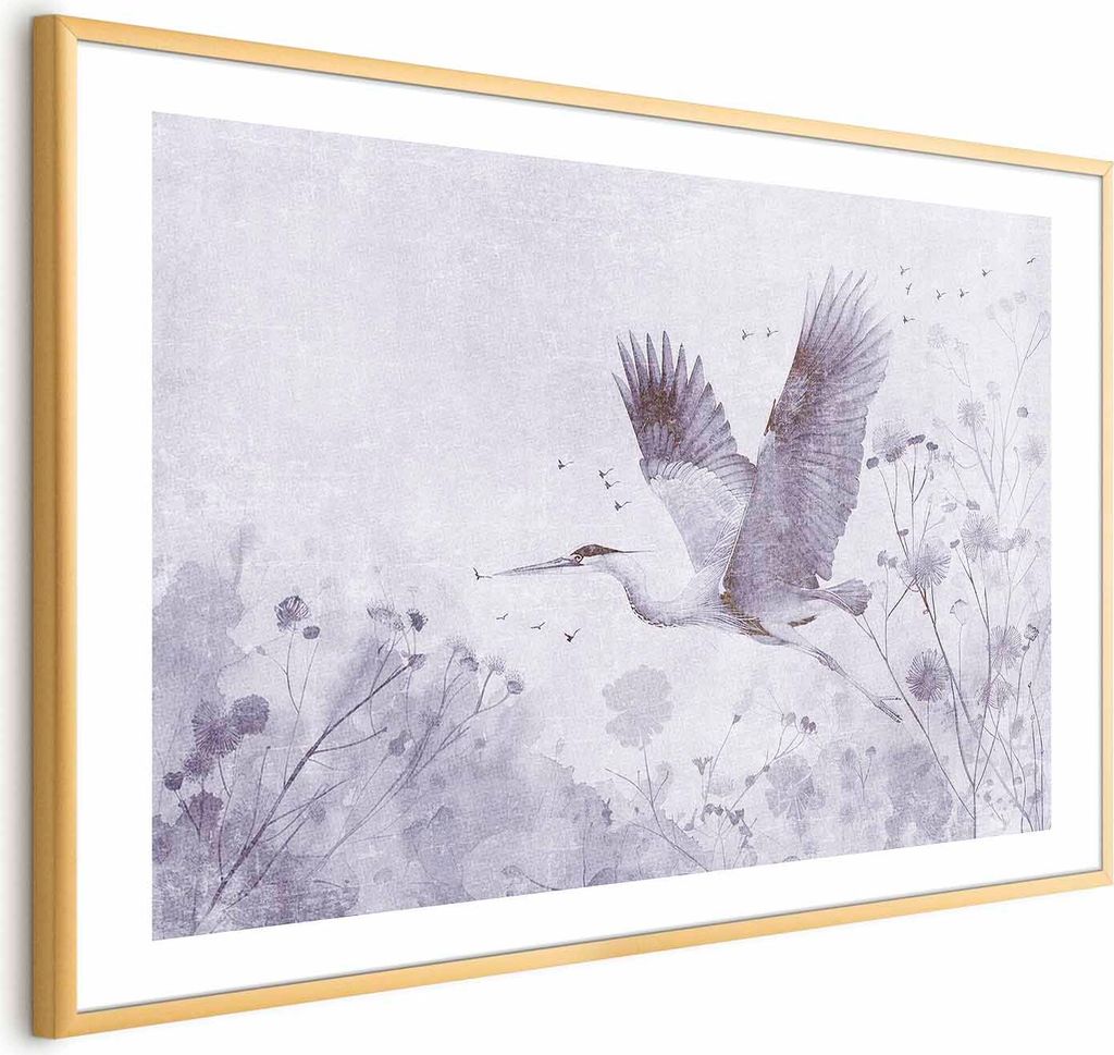 Posterpapier Poster - Majestic Flight - crane in flight in a monochromatic, cool color palette 90x60 cm Tiere g-H-10111-ao-a