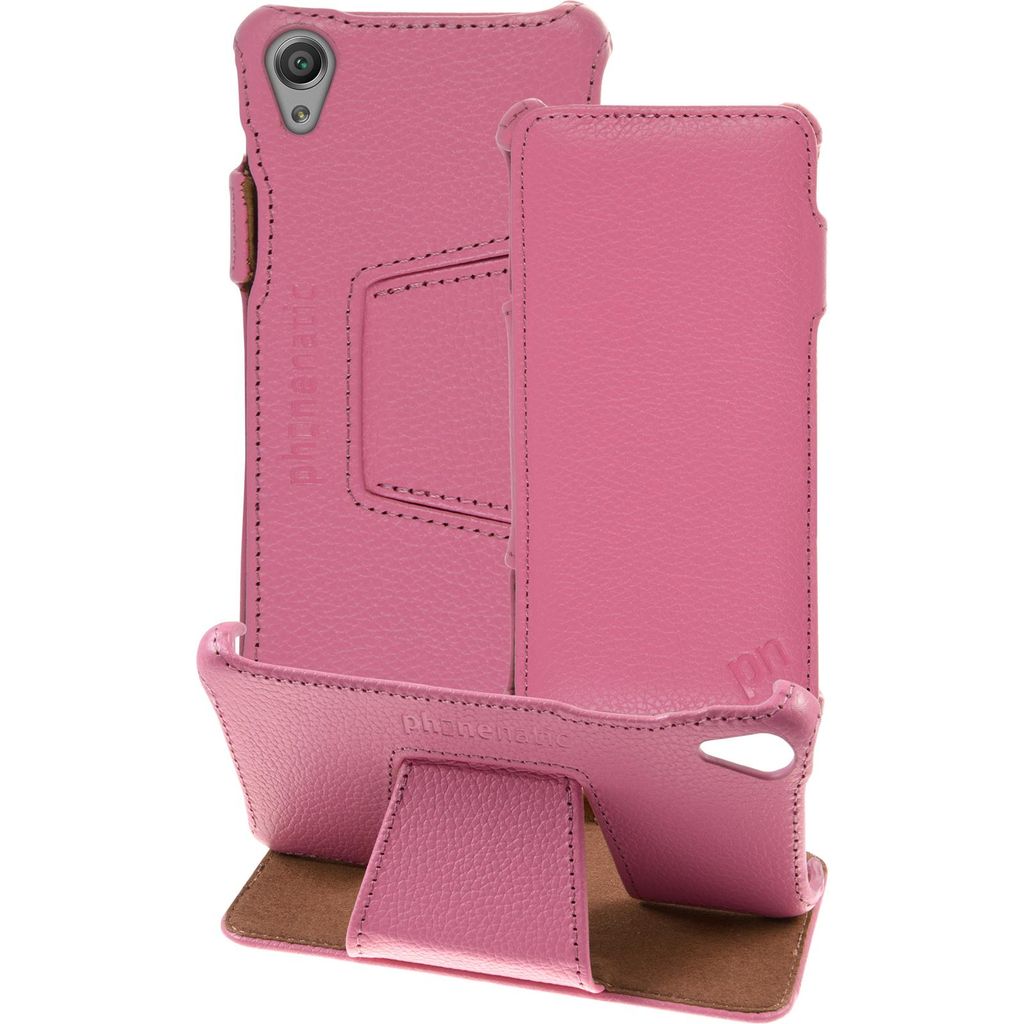 PhoneNatic Echt-Lederhülle kompatibel mit Sony Xperia X - Leder-Case rosa + Glasfolie