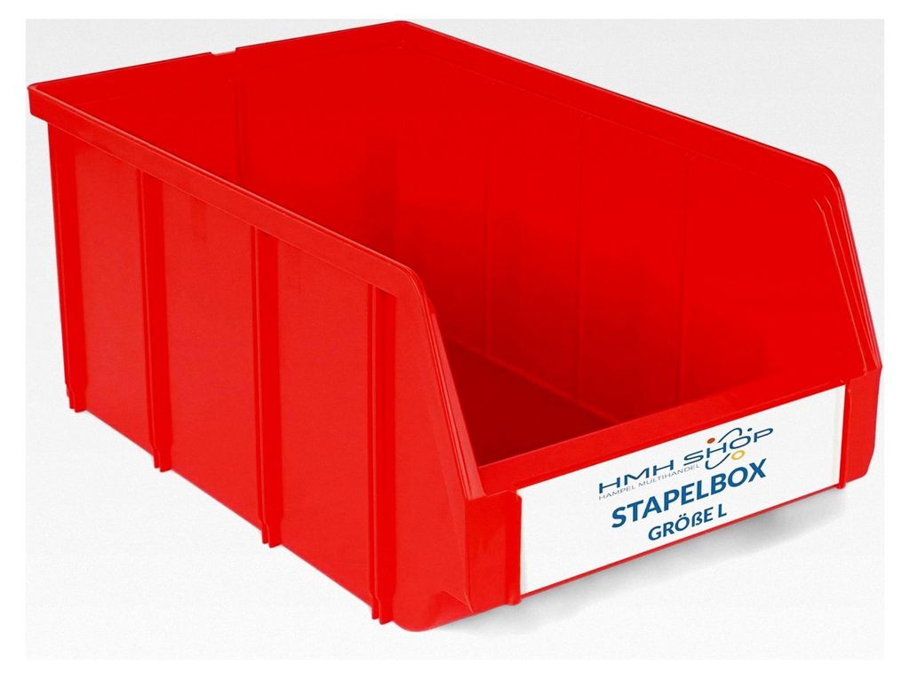 4 Stapelboxen Größe L für Werkstatt, Garage und Keller, Sichtlagerboxen 335x209x152mm, rote Lagerboxen zur Aufbewahrung von Kleinteilen