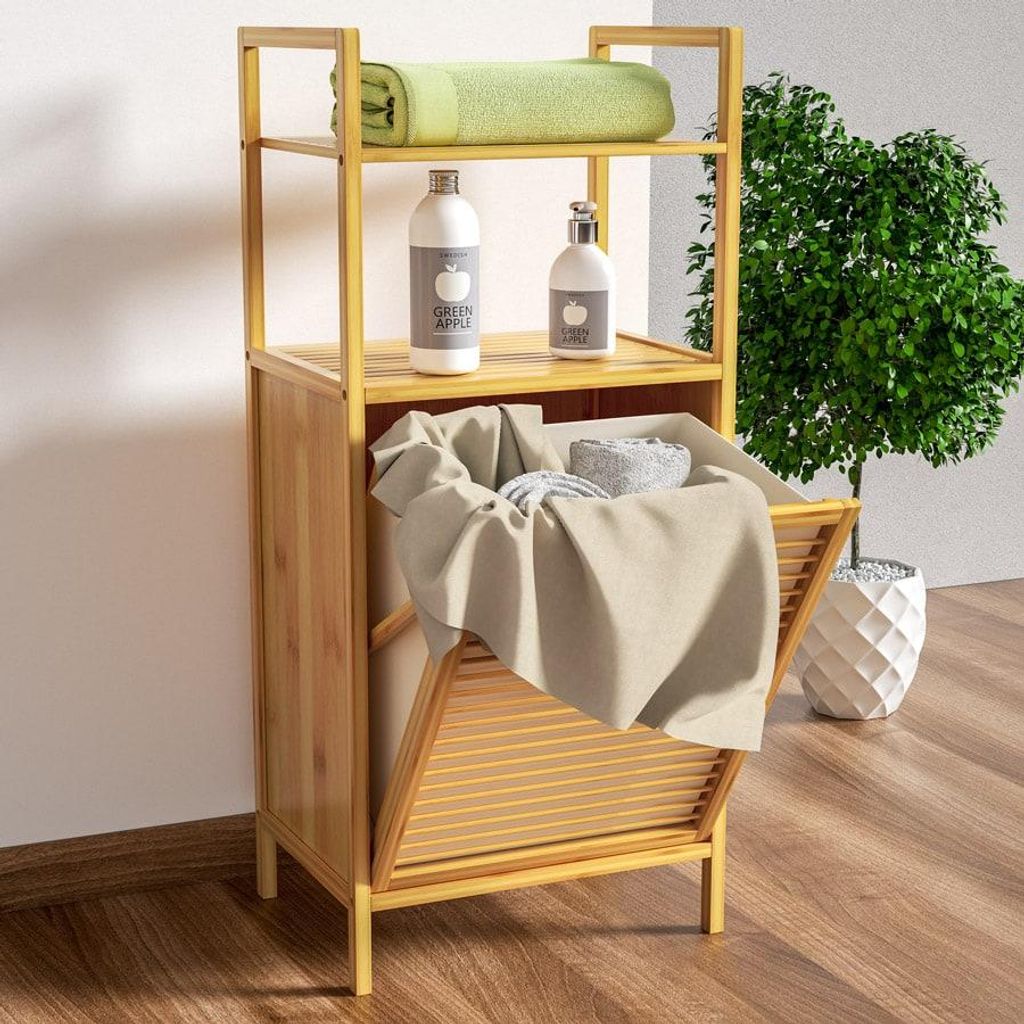 CASARIA® Meuble de salle de bain 2 en 1 avec panier à linge Image du produit 