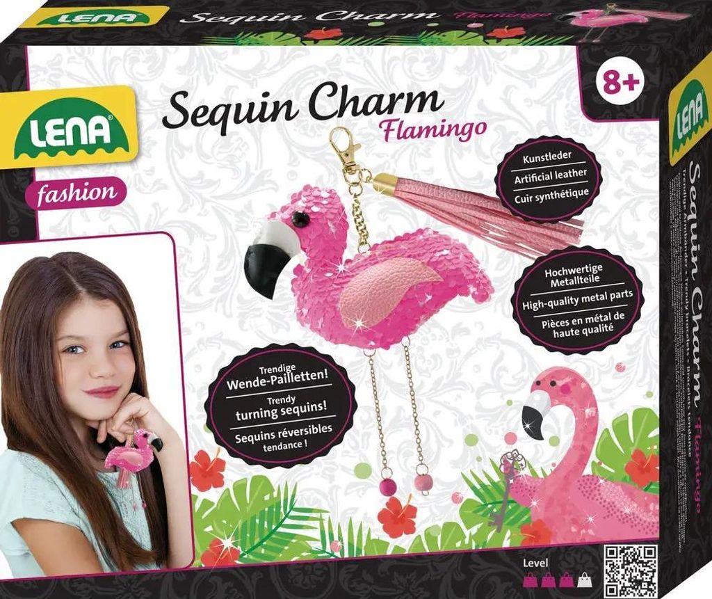 LENA Bastelset Sequin Charm Flamingo Anhänger zum selbermachen