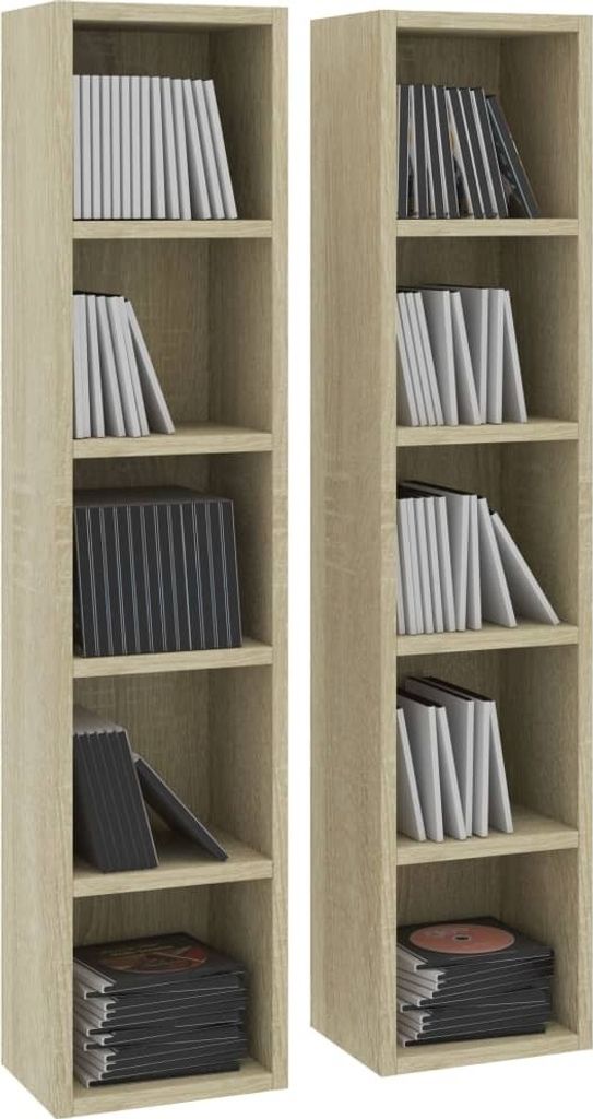 "2026 Aktion" CD-Regale - CLORIS - CD-Ständer - Medienregal - 2 Stk. Sonoma-Eiche 21x16x93,5 cm Holzwerkstoff - DEMöbel1417068