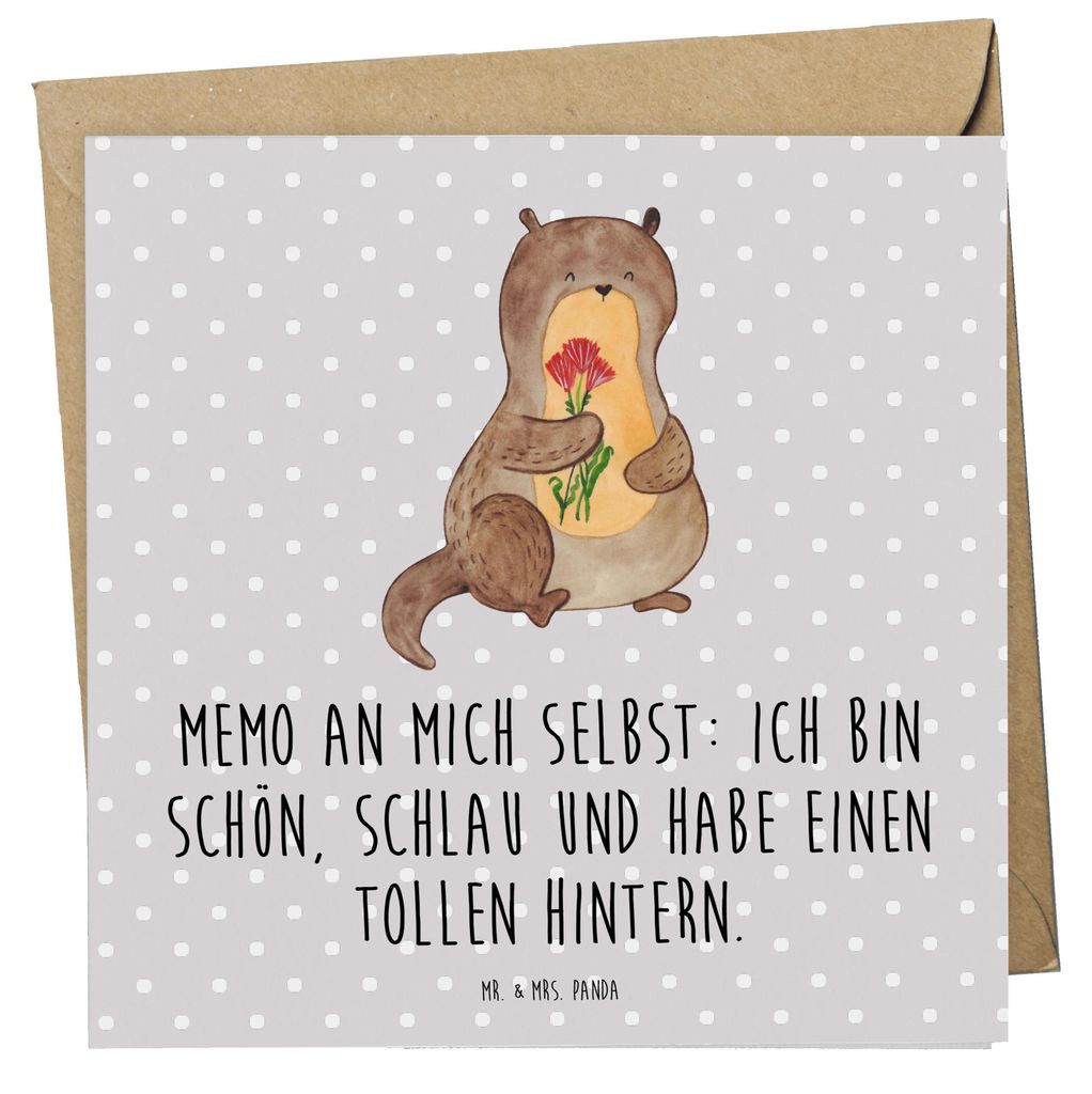 Mr. & Mrs. Panda Glückwunschkarte Otter Blumenstrauß - Grau Pastell - Geschenk, Grußkarte, Selbstliebe, doppelkarte, Selbstvertrauen, Achtsamkei...