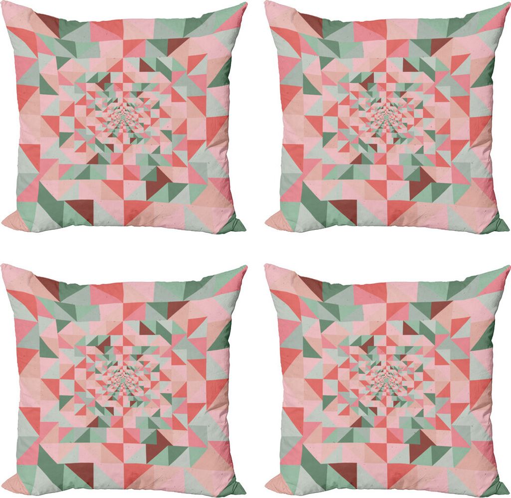ABAKUHAUS Retro Kissenbezug Set (4 Stück), Geometry Shapes Pastell, Moderner Doppelseitiger Digitaldruck, 40 cm x 40 cm, Grün, Rosa Coral