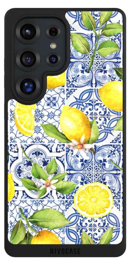 NIVOCASE Handyhülle für Samsung Galaxy S25 Ultra Hülle NIVOpure Case Schwarz Griechenland Muster Zitrone