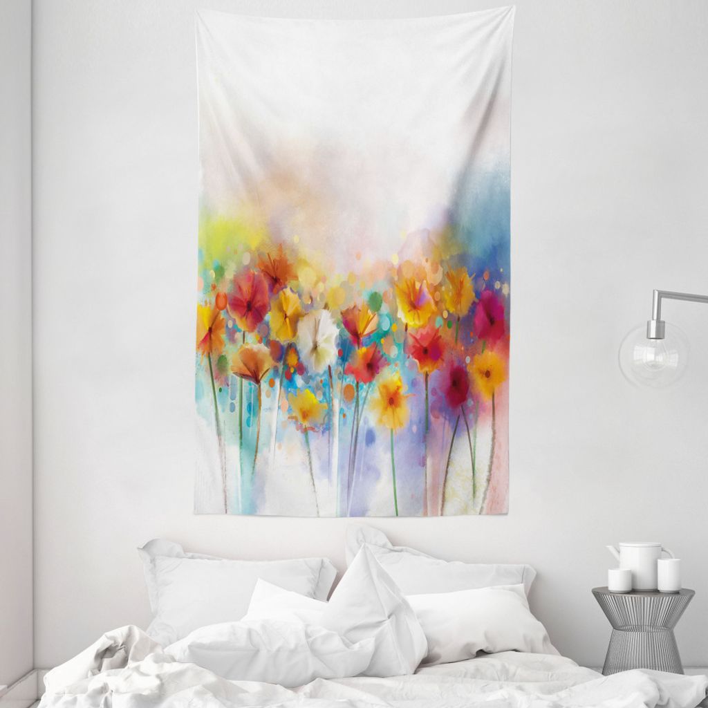 ABAKUHAUS Blumen Wandteppich und Tagesdecke, Gerbera-Blumen-Blumenstrauß aus Weiches Mikrofaser Stoff Waschbar ohne Verblassen Digitaldruck, 140 x...