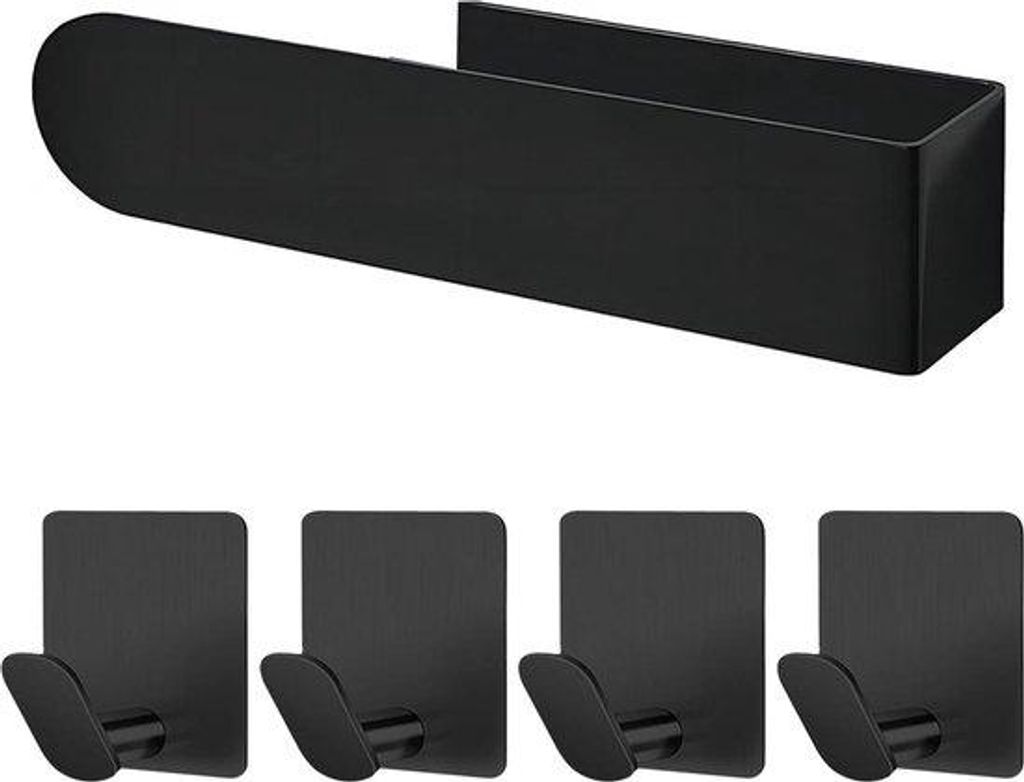 Klebende Handtuchhalter 4 Haken Edelstahl Schwarz