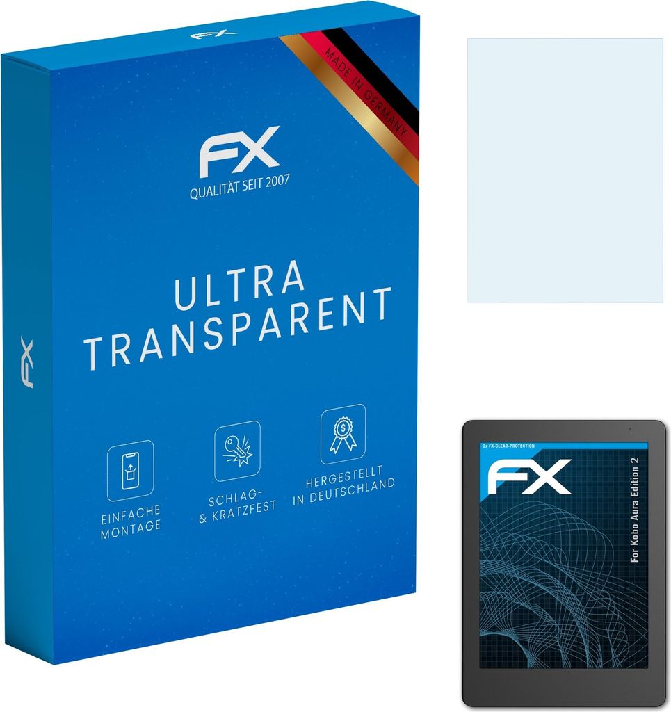atFoliX FX-Clear 2x Schutzfolie kompatibel mit Kobo Aura Edition 2 Displayschutzfolie