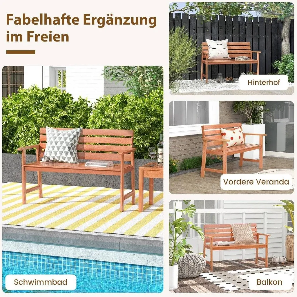 Banc de balcon 120cm bois dur naturel résistant pour 2 personnes