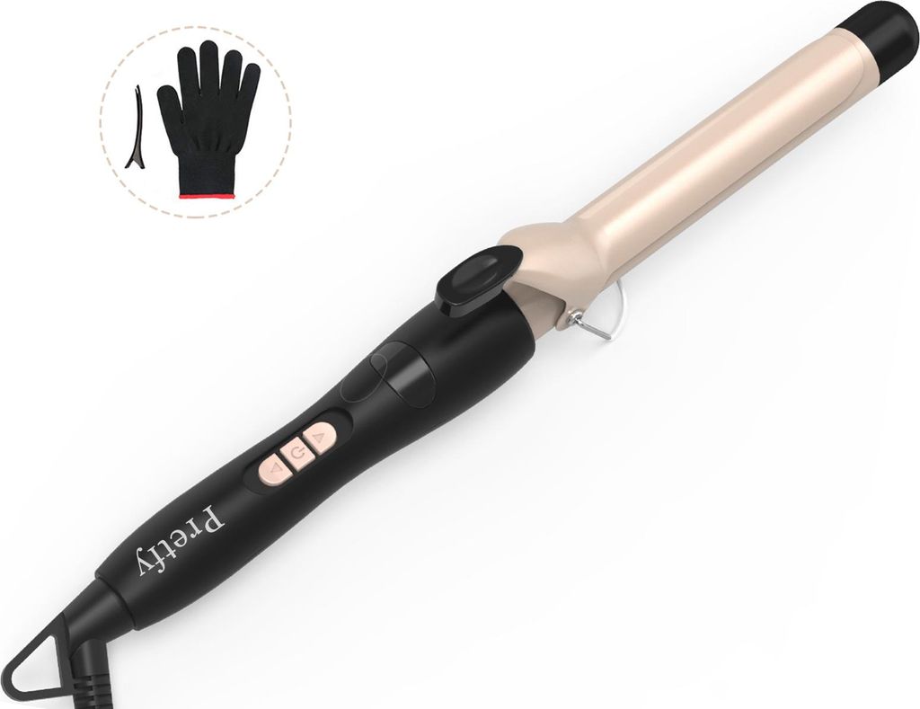 Pretfy 1 Zoll Lockenstab Lockenwickler Temperatur einstellbar LCD-Temperaturanzeige Haar-Styling-Tool Anti-Verbrühung Auto Shut-Off mit Handschuhe...