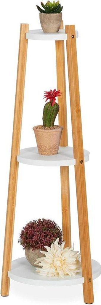 3-stufiges Pflanzenregal, Rund, Weiß/Natur, 735x28cm, Bambus & MDF