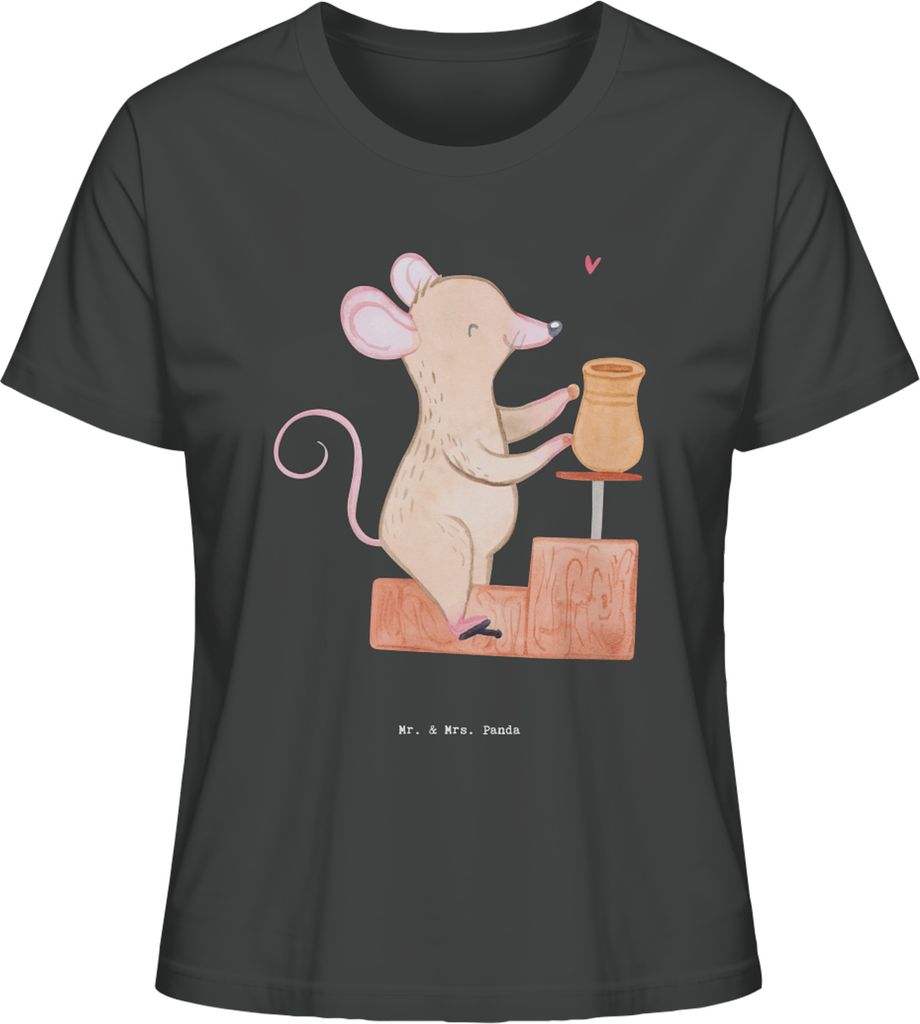 Mr. & Mrs. Panda Oberteil Damen Maus Töpfern Größe M - Anthrazit - Geschenk, shirt, Basic T-Shirt, Töpferei, Töpferkurs, Baumwoll