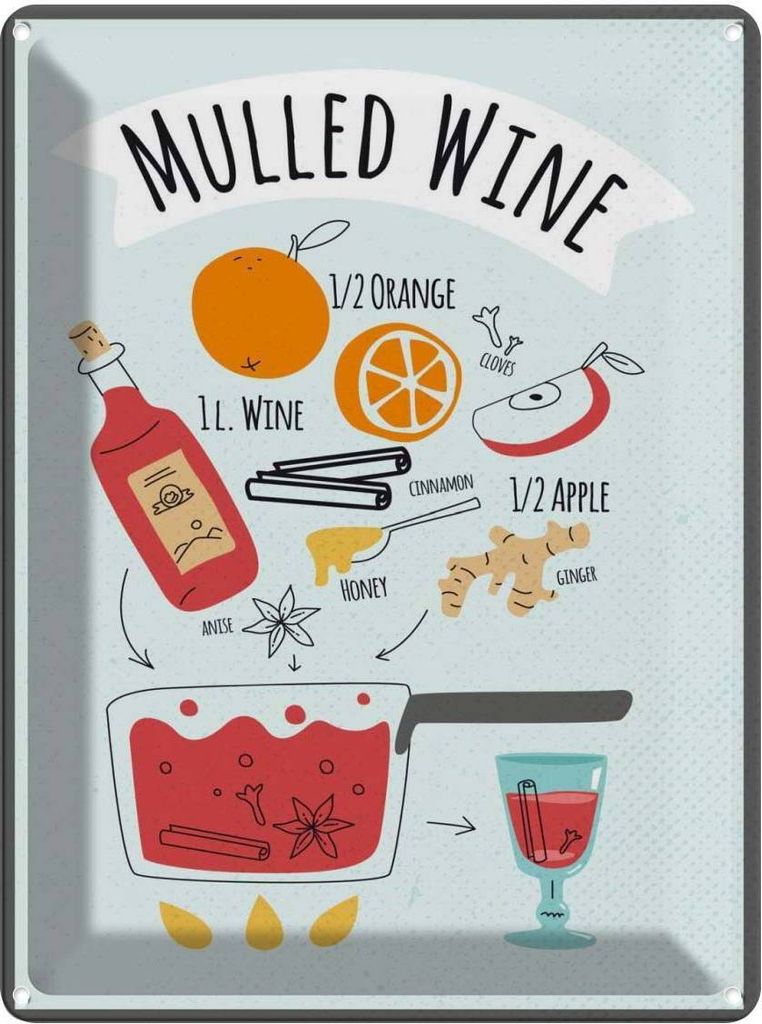 vianmo Blechschild 40x30 cm Mulled Wine Orange Anise Essen Trinken