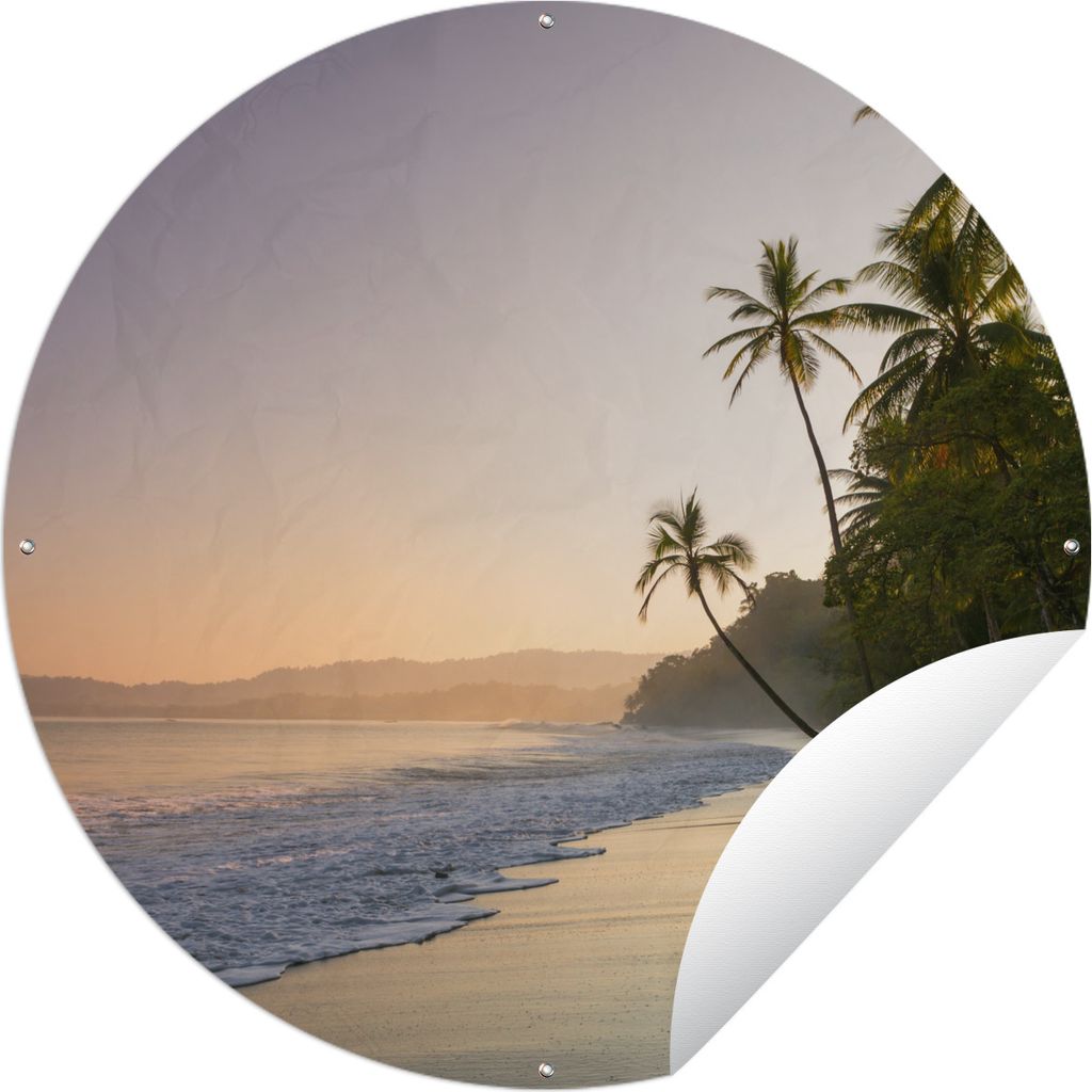 MuchoWow Gartenposter Outdoor-Poster Rund Strand - Meer - Palme Ø 60 cm Gartendeko Rundes Poster draußen