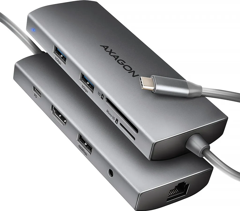 Hub USB-C AXAGON HMC-8HLSA 8-in-1 Grigio Siderale per MacBook e PC