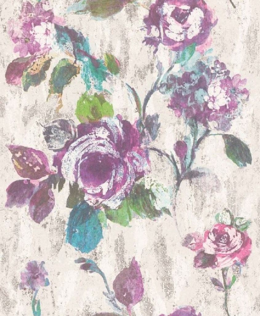 Casa Padrino Barock Vliestapete Grau / Blau / Grün / Lila 10,05 x 0,53 m - Tapete mit Blumenmuster - Deko Accessoires