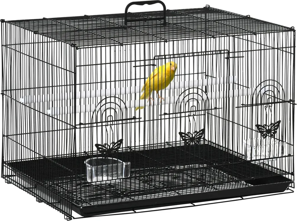 Cage de transport oiseaux 60x41 cm en acier noir pour habitat intérieur