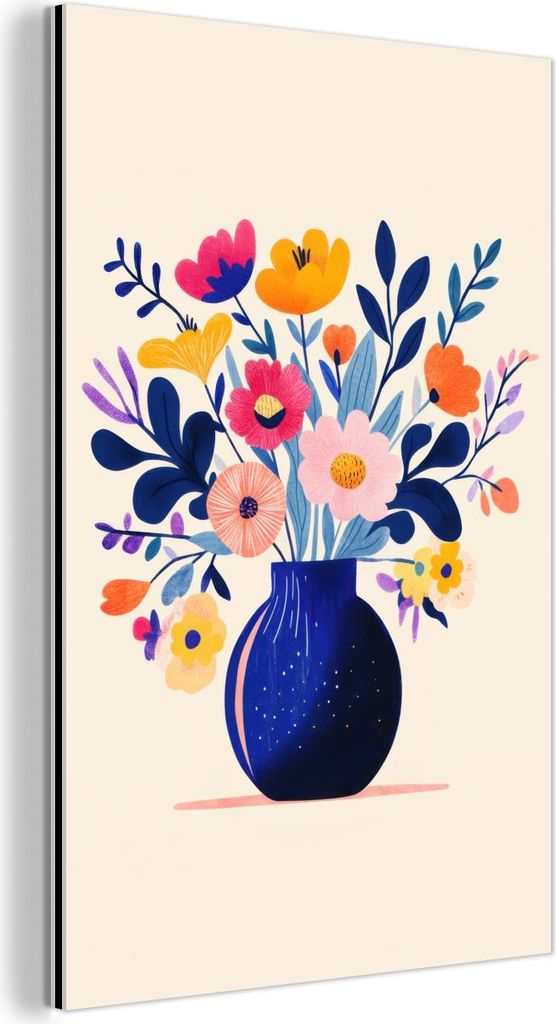 MuchoWow Wanddekoration Metall Metallbild Wandkunst 80x120 cm Vase - Blumen - Blumenstrauß MuchoWow Aluminium Gemälde - Bilder