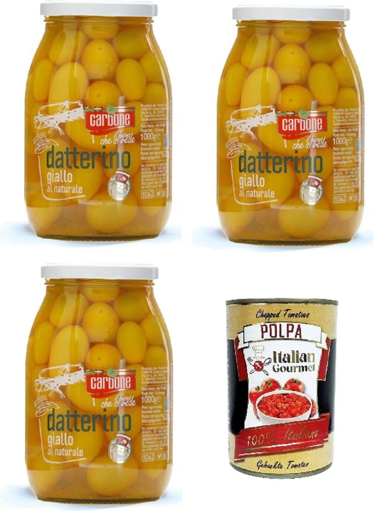 CARBONE – Datterino Giallo naturale Natürlicher gelber Datterino 3x 1kg + Italian Gourmet polpa 400g