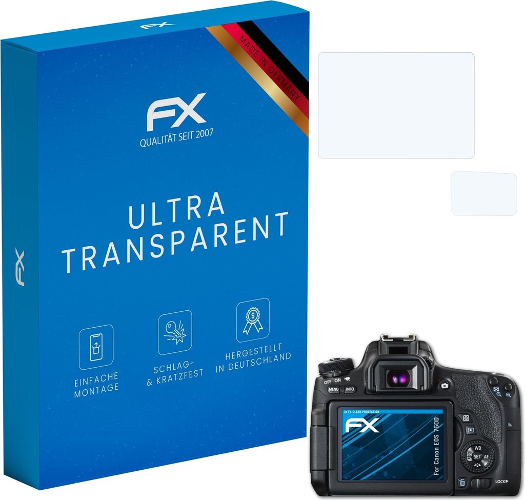 atFoliX FX-Clear 3x Schutzfolie kompatibel mit Canon EOS 760D Displayschutzfolie