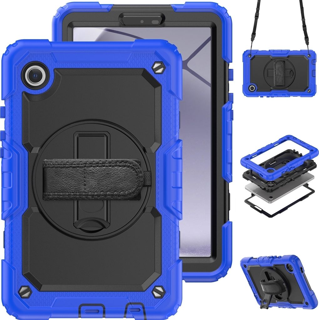 Mobigear SureGrip Xtreme Samsung Galaxy Tab A9 (2023) Hülle Kunststoff,Silikon Backcover + Schulterträger + Ständer - Blau