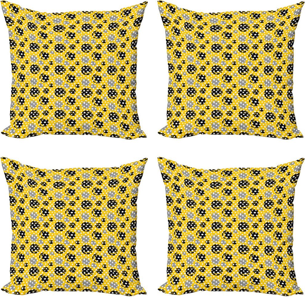 ABAKUHAUS Kunst Kissenbezug Set (4 Stück), Abstrakt Farbe schmiert Kreise, Moderner Doppelseitiger Digitaldruck, 60 cm x 60 cm, gelb Grau