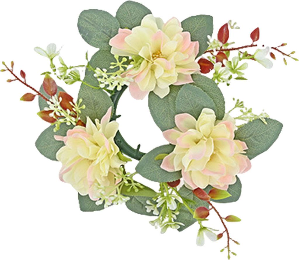 Künstlicher Dahlienkranz, Kerzenring, Säulenkerzenhalter, grüne Blätter, Blumengirlande, für Zuhause, Hochzeit, Party, Tischdekoration, Bauern...