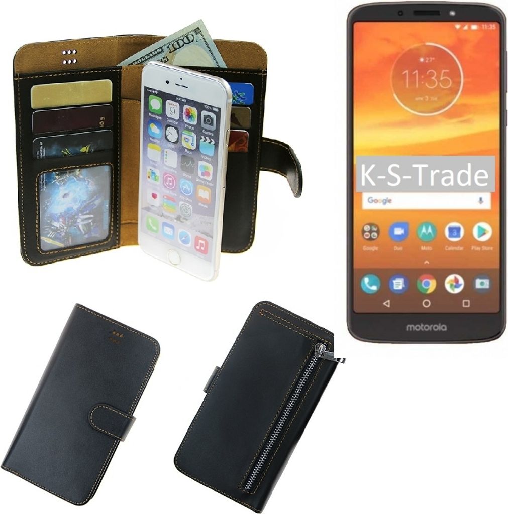 K-S-Trade Schutz Hülle kompatibel mit Motorola Moto E5 Plus Klapphülle Case Phone cover Slim Handytasche Handy Hülle schwarz aus Kunstleder (1 Stk)