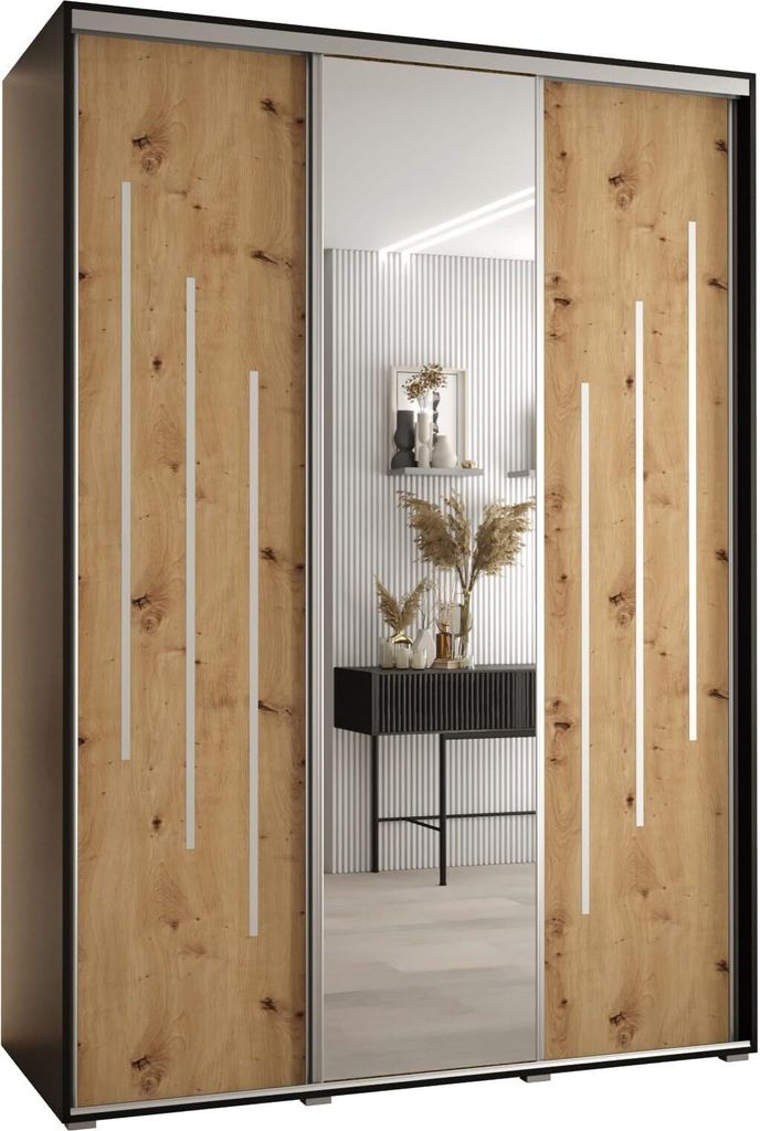 MEBLE KRYSPOL Cannes 9 Schrank mit 3 Schiebetüren - 205,2x180x60 cm - Schwarz Artisan Silber