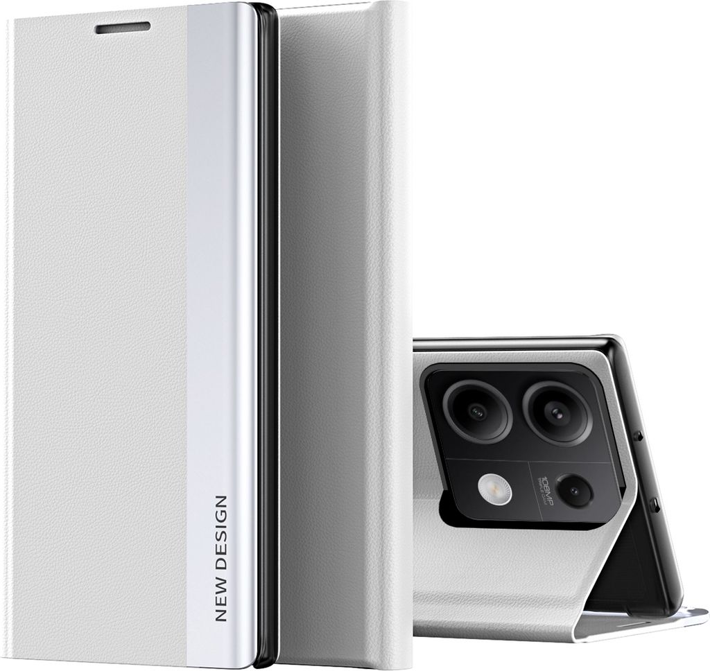 Hülle für Xiaomi Redmi Note 13 5G Leder PolyurethanKlapphülle Schutzhülle mit Standfunktion Weiß